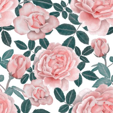 Sulu Boya Dikişsiz desen Güllü