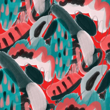 Suluboya, soyut, kusursuz desen. Parlak el yapımı elementlerle yaratıcı doku. Soyut renkli yazdırma.