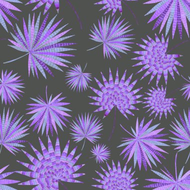 Yaratıcı renkli tropikal yaprakları olan modern, soyut, pürüzsüz desen. Geçmişe dönük parlak yaz geçmişi. Orman yaprakları çizimi. Mayo botanik tasarımı. Antika egzotik baskı.