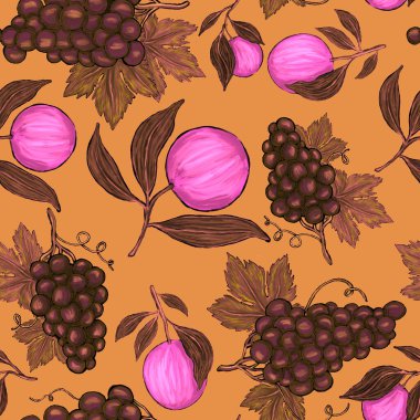 Meyveli, limonlu, portakallı, üzümlü ve narlı yaratıcı kusursuz desen. Yağlı boya etkisi. Parlak yaz baskısı. Her amaç için harika bir tasarım