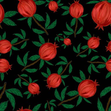 Nar ile yaratıcılığı kusursuz desen. Yağlı boya etkisi. Parlak yaz baskısı. Her amaç için harika bir tasarım