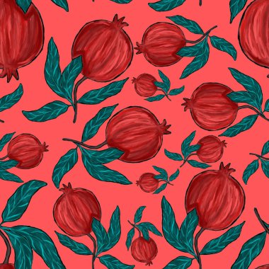 Nar ile yaratıcılığı kusursuz desen. Yağlı boya etkisi. Parlak yaz baskısı. Her amaç için harika bir tasarım