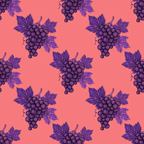 Kreatywny Bezproblemowy Wzór Winogronami Efekt Farby Olejnej Jasny Letni Druk — Zdjęcie stockowe