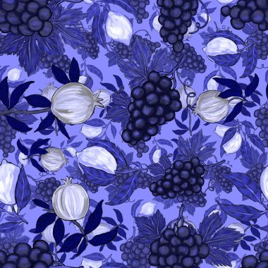 Meyveli, limonlu, portakallı, üzümlü ve narlı yaratıcı kusursuz desen. Yağlı boya etkisi. Parlak yaz baskısı. Her amaç için harika bir tasarım