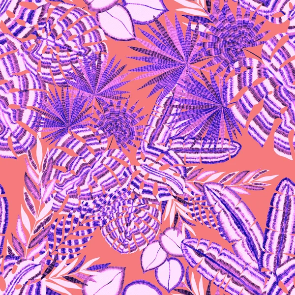 Modern Abstract Seamless Pattern Creative Colorful Tropical Leaves Retro Bright — Stock Photo, Image