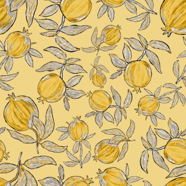 Nar ile yaratıcılığı kusursuz desen. Yağlı boya etkisi. Parlak yaz baskısı. Her amaç için harika bir tasarım