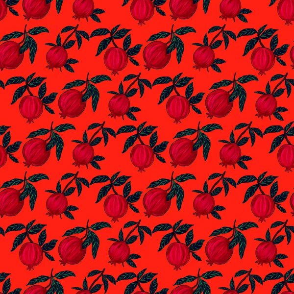 Creative Seamless Pattern Pomegranate Oil Paint Effect Bright Summer Print — Stock Photo, Image