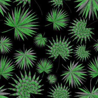 Yaratıcı renkli tropikal yaprakları olan modern, soyut, pürüzsüz desen. Geçmişe dönük parlak yaz geçmişi. Orman yaprakları çizimi. Mayo botanik tasarımı. Antika egzotik baskı.