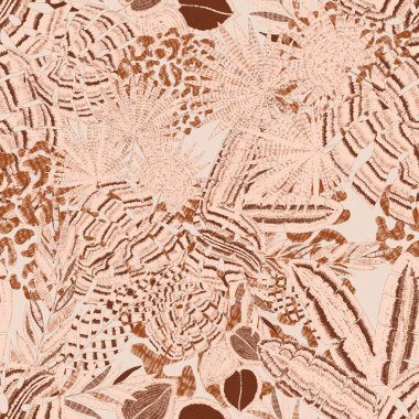 Yaratıcı renkli tropikal yaprakları ve leopar benekleri olan modern soyut ve pürüzsüz desen. Geçmişe dönük parlak yaz geçmişi. Orman yaprakları çizimi. Mayo botanik tasarımı. Antika egzotik baskı.