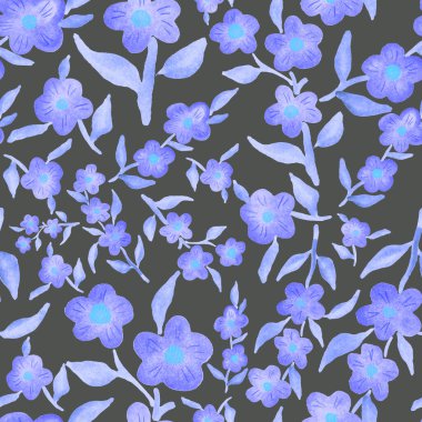 Bahar çiçekleriyle suluboya kusursuz desen. Klasik botanik çizimi. Her türlü tasarım için zarif bir dekorasyon. Renkli ve soyut çiçekli moda baskısı. Suluboya dokusu.