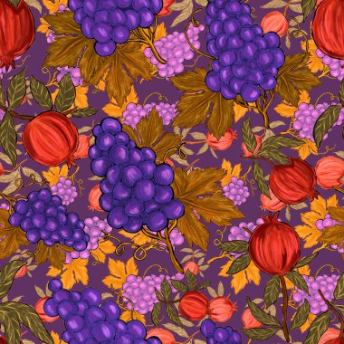 Meyveli, limonlu, portakallı, üzümlü ve narlı yaratıcı kusursuz desen. Yağlı boya etkisi. Parlak yaz baskısı. Her amaç için harika bir tasarım