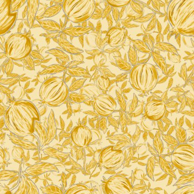 Nar ile yaratıcılığı kusursuz desen. Yağlı boya etkisi. Parlak yaz baskısı. Her amaç için harika bir tasarım