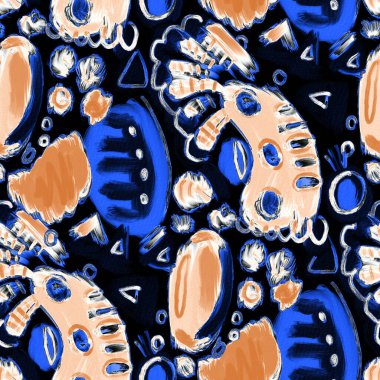 Suluboya, soyut, kusursuz desen. Parlak el yapımı elementlerle yaratıcı doku. Soyut renkli yazdırma.