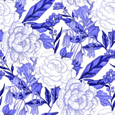 Çiçek buketli suluboya desenli. Klasik botanik çizimi. Her türlü tasarım için zarif bir dekorasyon. Renkli ve soyut çiçekli moda baskısı. Suluboya dokusu.