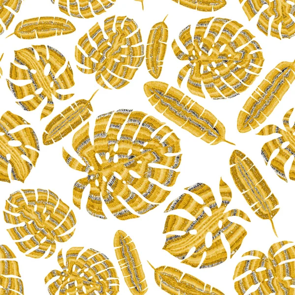 Moderne Abstrakte Nahtlose Muster Mit Kreativen Bunten Tropischen Blättern Retro — Stockfoto