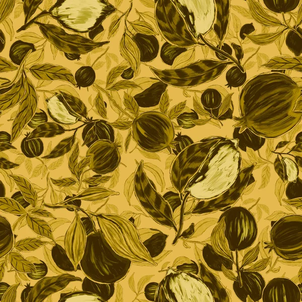 Meyveli, limonlu, portakallı, üzümlü ve narlı yaratıcı kusursuz desen. Yağlı boya etkisi. Parlak yaz baskısı. Her amaç için harika bir tasarım