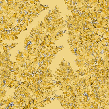 Eğrelti otu yapraklı suluboya desenli. Yaprak süsleme. Klasik botanik egzotik resim duvar kâğıdı.