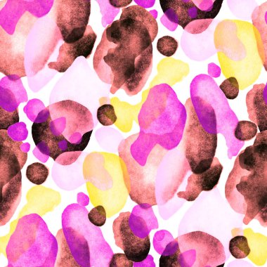 Suluboya, soyut, kusursuz desen. Parlak el yapımı elementlerle yaratıcı doku. Soyut renkli yazdırma.