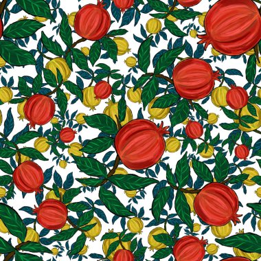 Nar ile yaratıcılığı kusursuz desen. Yağlı boya etkisi. Parlak yaz baskısı. Her amaç için harika bir tasarım