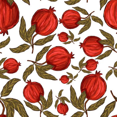 Nar ile yaratıcılığı kusursuz desen. Yağlı boya etkisi. Parlak yaz baskısı. Her amaç için harika bir tasarım