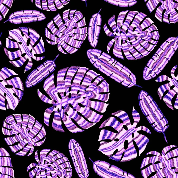Современный Абстрактный Бесшовный Рисунок Творческими Красочными Тропическими Листьями Ретро Яркий — стоковое фото