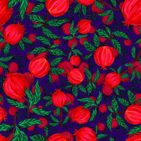 Kreatives Nahtloses Muster Mit Granatapfel Ölfarben Effekt Strahlender Sommerdruck Tolles — Stockfoto