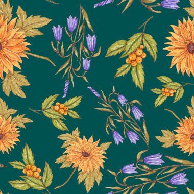 Çiçek buketli suluboya desenli. Klasik botanik çizimi. Her türlü tasarım için zarif bir dekorasyon. Renkli ve soyut çiçekli moda baskısı. Suluboya dokusu.