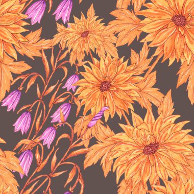 Çiçek buketli suluboya desenli. Klasik botanik çizimi. Her türlü tasarım için zarif bir dekorasyon. Renkli ve soyut çiçekli moda baskısı. Suluboya dokusu.