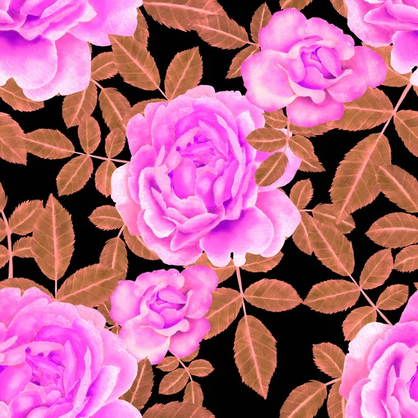 水彩无缝模式与玫瑰 — 图库照片