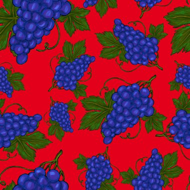 Üzümlü, yaratıcı, kusursuz desen. Yağlı boya etkisi. Parlak yaz baskısı. Her amaç için harika bir tasarım