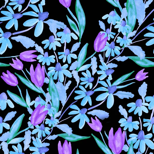 Aquarel Naadloos Patroon Met Lente Bloemen Boeketten Vintage Botanische Illustratie — Stockfoto
