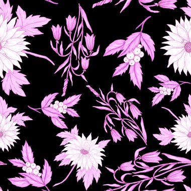 Çiçek buketli suluboya desenli. Klasik botanik çizimi. Her türlü tasarım için zarif bir dekorasyon. Renkli ve soyut çiçekli moda baskısı. Suluboya dokusu.