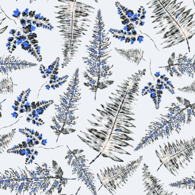 Eğrelti otu yapraklı suluboya desenli. Yaprak süsleme. Klasik botanik egzotik resim duvar kâğıdı.