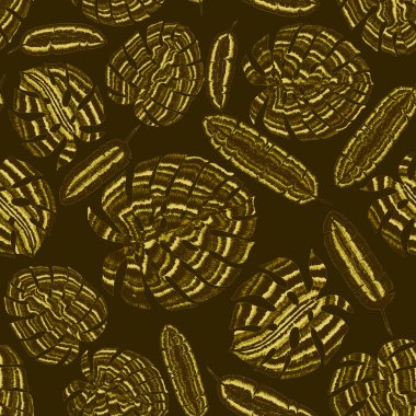 Yaratıcı renkli tropikal yaprakları olan modern, soyut, pürüzsüz desen. Geçmişe dönük parlak yaz geçmişi. Orman yaprakları çizimi. Mayo botanik tasarımı. Antika egzotik baskı.