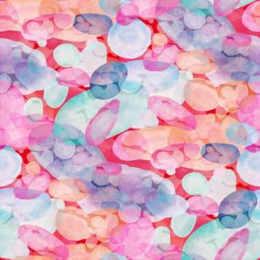 Suluboya, soyut, kusursuz desen. Parlak el yapımı elementlerle yaratıcı doku. Soyut renkli yazdırma.