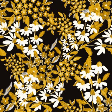 Bahar çiçekleriyle suluboya kusursuz desen. Klasik botanik çizimi. Her türlü tasarım için zarif bir dekorasyon. Renkli ve soyut çiçekli moda baskısı. Suluboya dokusu.