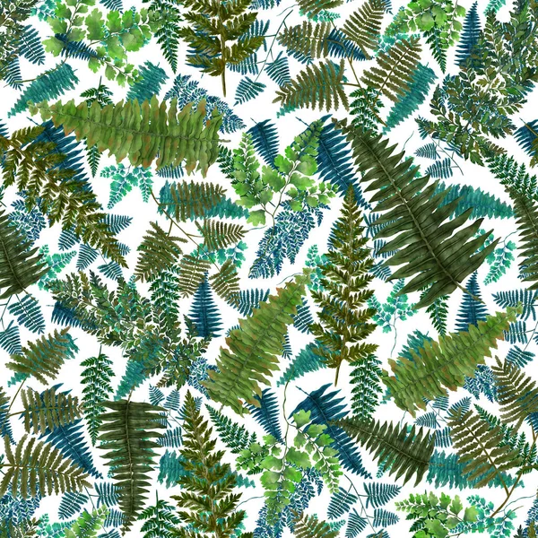 Aquarell Nahtloses Muster Mit Farnblättern Laubschmuck Vintage Botanische Exotische Illustration — Stockfoto