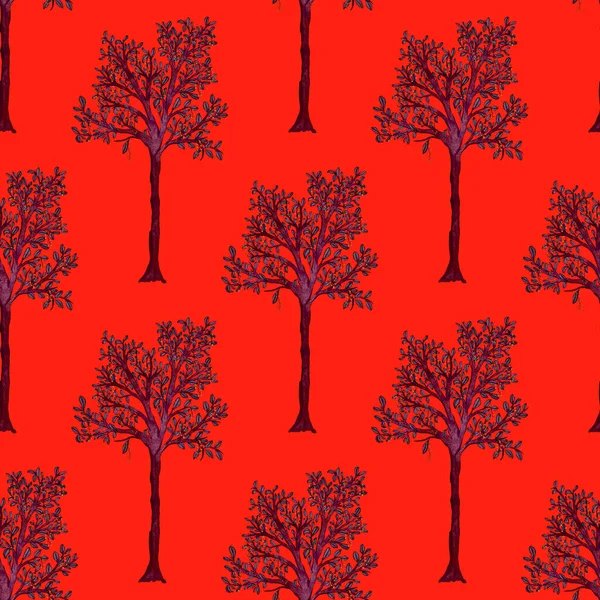 Aquarell Nahtloses Muster Mit Blühenden Frühlingsbäumen Handgezeichnete Abstrakte Landschaft Hintergrund — Stockfoto