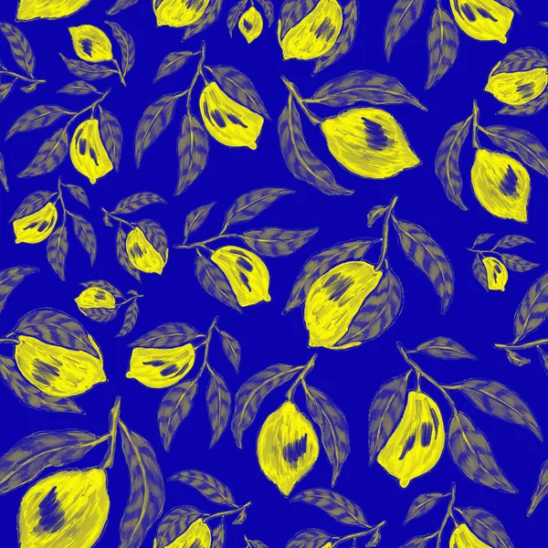 Padrão Sem Costura Criativo Com Limões Efeito Tinta Óleo Impressão — Fotografia de Stock