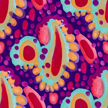 Suluboya, soyut, kusursuz desen. Parlak el yapımı elementlerle yaratıcı doku. Soyut renkli yazdırma.