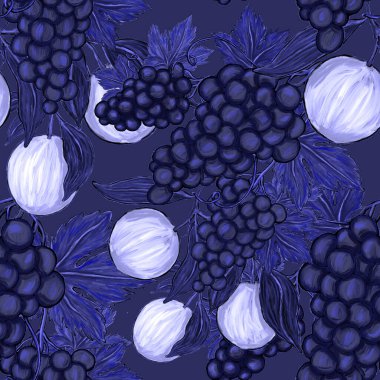 Meyveli, limonlu, portakallı, üzümlü ve narlı yaratıcı kusursuz desen. Yağlı boya etkisi. Parlak yaz baskısı. Her amaç için harika bir tasarım