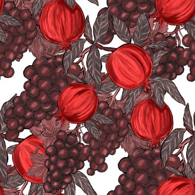 Meyveli, limonlu, portakallı, üzümlü ve narlı yaratıcı kusursuz desen. Yağlı boya etkisi. Parlak yaz baskısı. Her amaç için harika bir tasarım