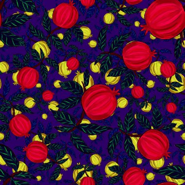 Nar ile yaratıcılığı kusursuz desen. Yağlı boya etkisi. Parlak yaz baskısı. Her amaç için harika bir tasarım