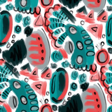 Suluboya, soyut, kusursuz desen. Parlak el yapımı elementlerle yaratıcı doku. Soyut renkli yazdırma.