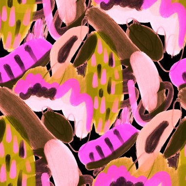 Suluboya, soyut, kusursuz desen. Parlak el yapımı elementlerle yaratıcı doku. Soyut renkli yazdırma.