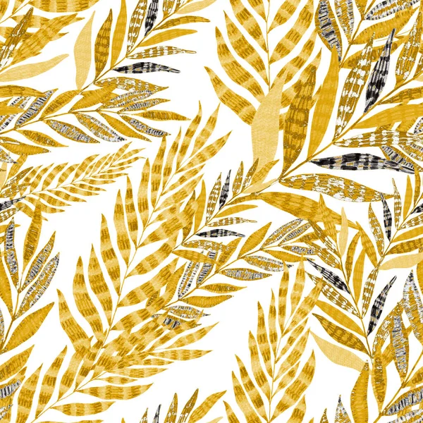 Yaratıcı renkli tropikal yaprakları olan modern, soyut, pürüzsüz desen. Geçmişe dönük parlak yaz geçmişi. Orman yaprakları çizimi. Mayo botanik tasarımı. Antika egzotik baskı.
