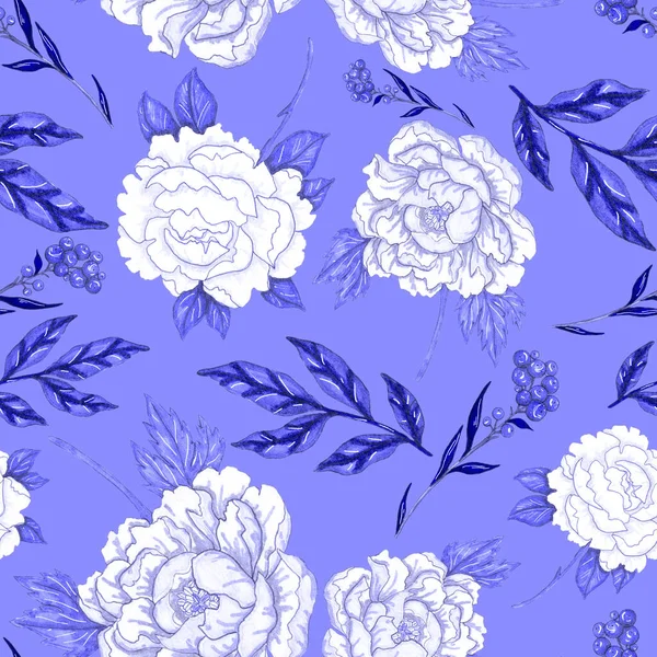 花の花束と水彩シームレスパターン ヴィンテージ植物イラスト どんなデザインにもエレガントな装飾 カラフルな抽象的な花とファッションプリント 水彩の質感 — ストック写真