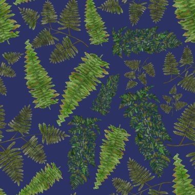 Eğrelti otu yapraklı suluboya desenli. Yaprak süsleme. Klasik botanik egzotik resim duvar kâğıdı.