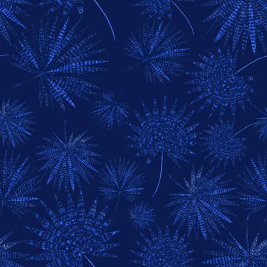 Yaratıcı renkli tropikal yaprakları olan modern, soyut, pürüzsüz desen. Geçmişe dönük parlak yaz geçmişi. Orman yaprakları çizimi. Mayo botanik tasarımı. Antika egzotik baskı.