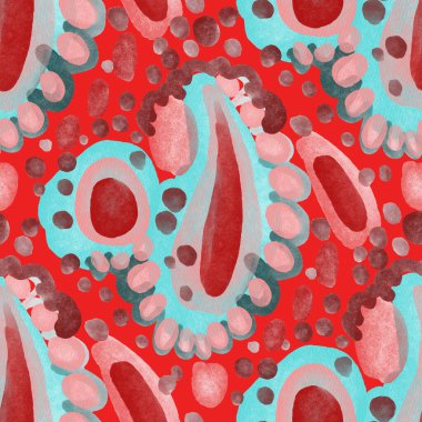 Suluboya, soyut, kusursuz desen. Parlak el yapımı elementlerle yaratıcı doku. Soyut renkli yazdırma.